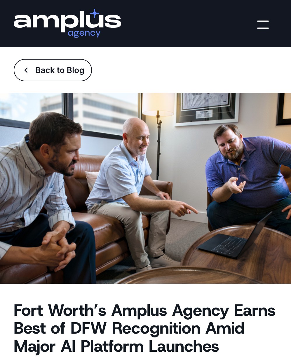 The published blog post on amplusagency.com: Fort Worth's Amplus Agency Earns Best of DFW Recognition