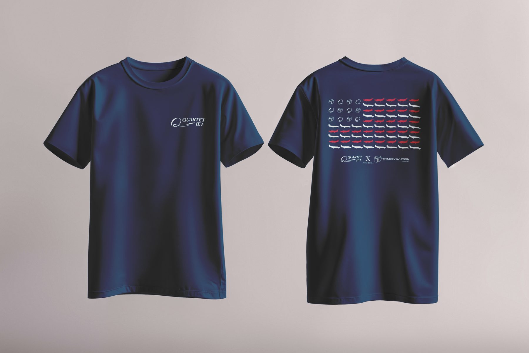 Tee with Quartet Jet chest mark and flag back